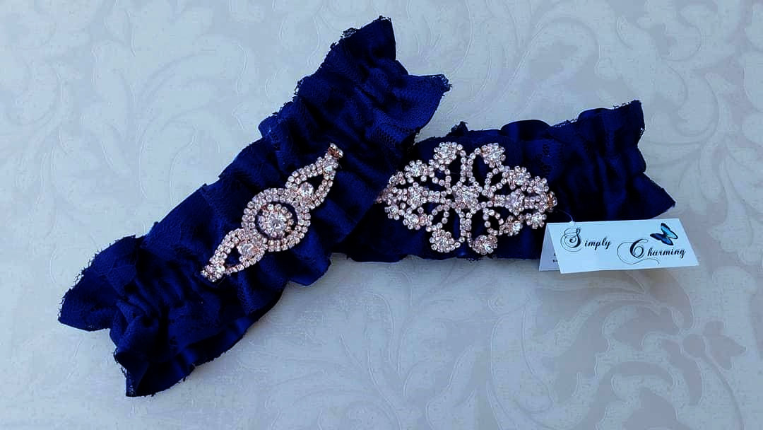 Navy Lace Garter Set